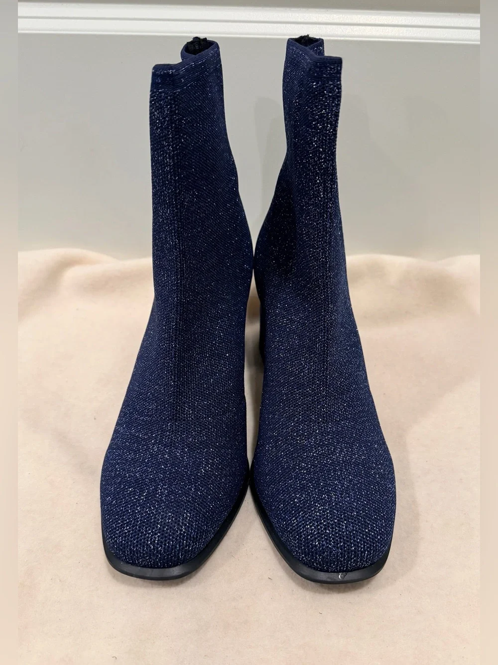 MIA Piana Navy/Silver Glitter Knit Sock Ankle Boots Size 9